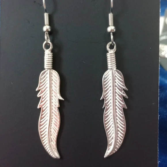 Sterling Silver Feather Dangle Earrings - Picture 1 of 12